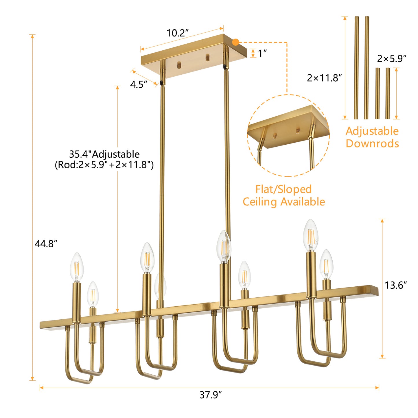 8 - Light Gold Linear Chandelier